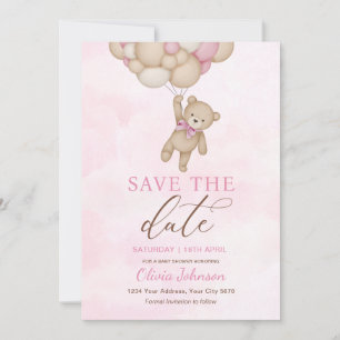 Cute Bear Pink Save the Date Invitation