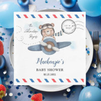 Cute Bear Plane Adventure Begins Boy Baby Shower 