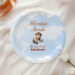 Cute Bear Plane Adventure Begins Paper Plate<br><div class="desc">Make your baby shower even more memorable with our Adventure Awaits Baby Shower Paper Plates! Featuring delightful travel-inspired illustrations like globes, maps, and aeroplanes, these plates are perfect for adding a fun and adventurous touch to your celebration. Key Features: Travel-Inspired Design: Charming details of aeroplanes, globes, and maps that create...</div>