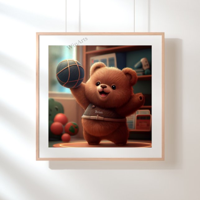 Cute Bear playing Basketball Art Personalised Poster (Creator Uploaded)
