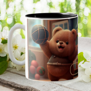 Cute Bear playing Basketball Art Personalized Two-Tone Coffee Mug