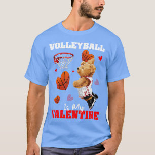 Cute Bear Playing Volleyball Happy Valentine Day T-Shirt