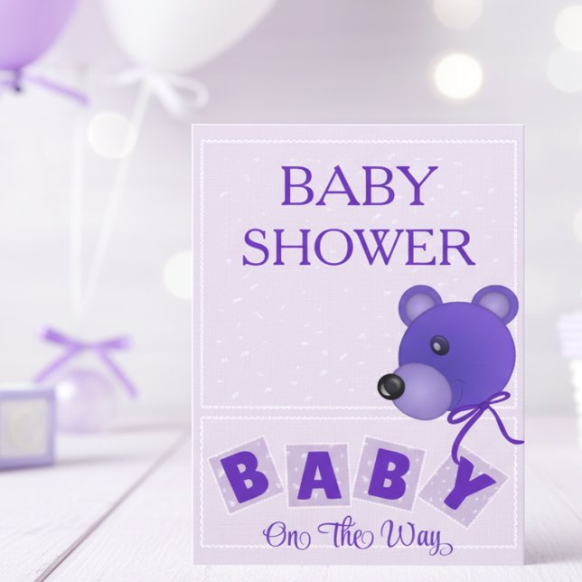 Cute Bear Purple Blue Baby Shower Invitation (Soft and cute for both girls or boys so fits perfectly if you don't know the gender yet.)
