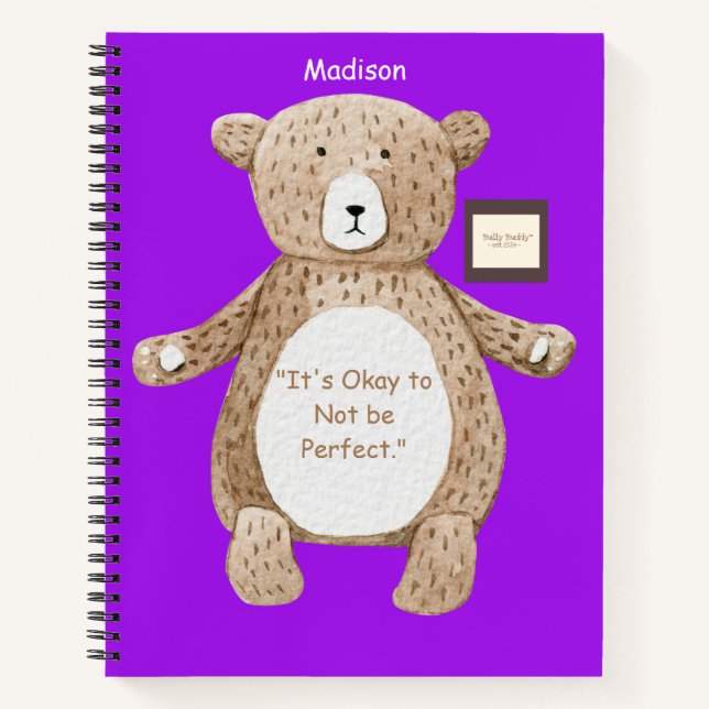 Cute Bear Purple Kids Inspirational Notebook (Front)