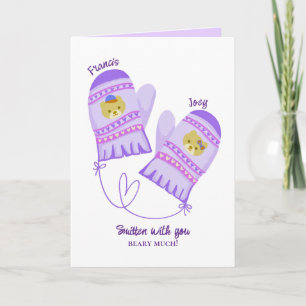 Cute Bear Purple Mittens Custom Valentine’s Day  Holiday Card