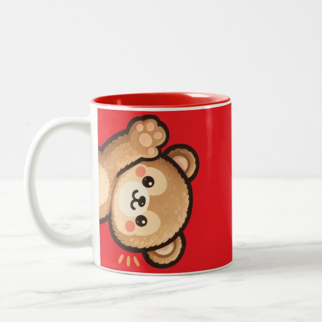 Cute Bear Red Mug | Kawaii Cartoon Coffee Cup (Left)