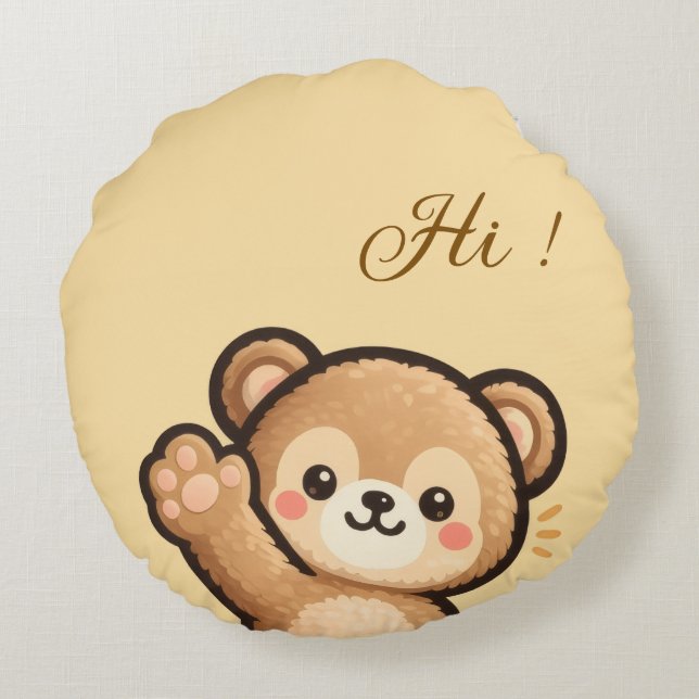 Cute Bear Round Pillow | Kawaii Home Decor Cushion (Back)