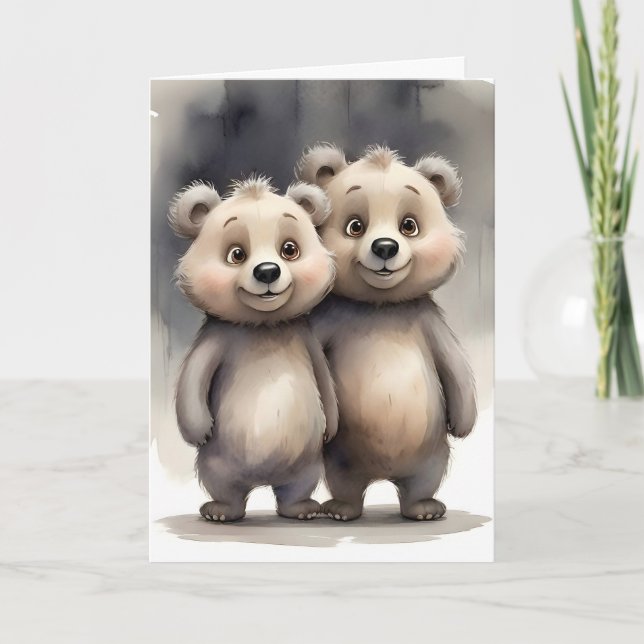 Cute Bear Siblings Best Friends Buddies Portrait Card (Front)