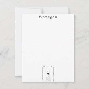 Cute Bear Simple Line Illustration Custom Name Card