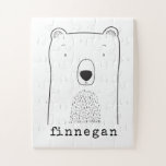 Cute Bear Simple Line Illustration Custom Name Jigsaw Puzzle<br><div class="desc">This cute puzzle features a whimsical line drawing of a bear. Personalise it with your name in a fun typewriter typography. Great gift idea!</div>