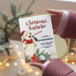 Cute Bear Singing Christmas Karaoke Party Invitation