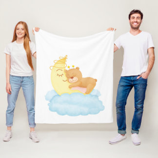 Cute Bear Sleep on Moon Fleece Blanket