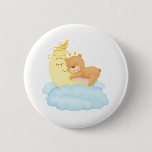 Cute Bear Sleep on Moon Watercolor Buttons