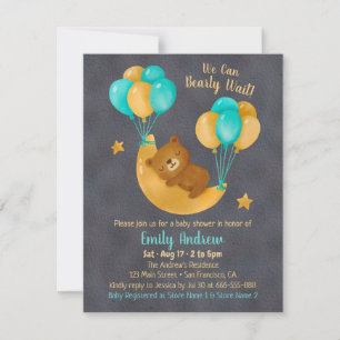 Cute Bear Sleeping On Moon Baby Shower Invitation