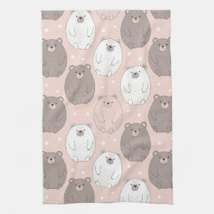 Cute Bear - Soft Pastel Woodland (2) Tea Towel