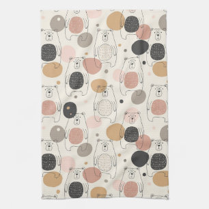 Cute Bear - Soft Pastel Woodland (3) Tea Towel