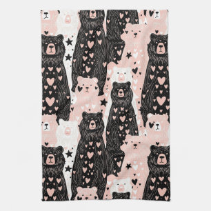 Cute Bear - Soft Pastel Woodland (5) Tea Towel