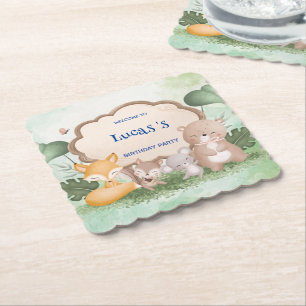 Cute Bear squirrel Tropical jungle Birthday party Paper Coaster