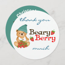 Cute Bear Strawberries Beary Berry First Birthday 