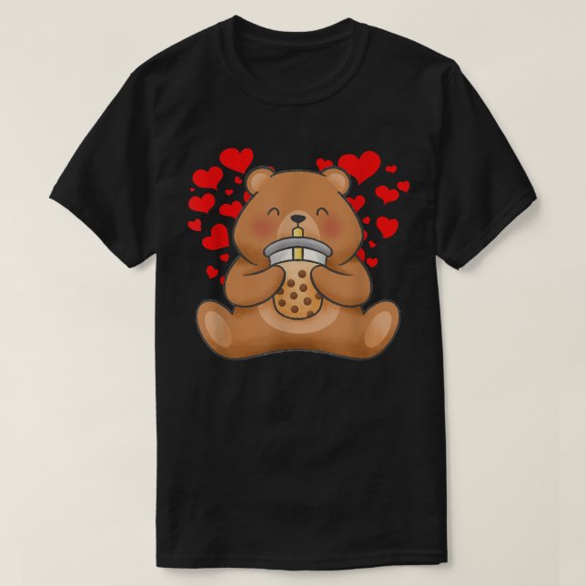 Cute Bear Tea Bubble Tea Anime Japanese Girl Teen5 T-Shirt (Design Front)