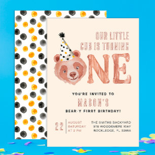 Cute Bear Theme 1st Birthday Party Invitation