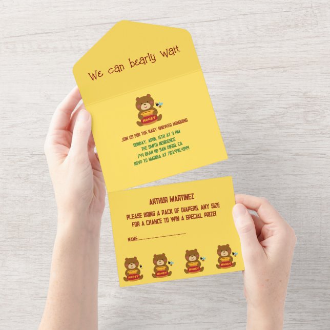 Cute Bear Theme Boy Baby Shower All In One Invitation (Tearaway)