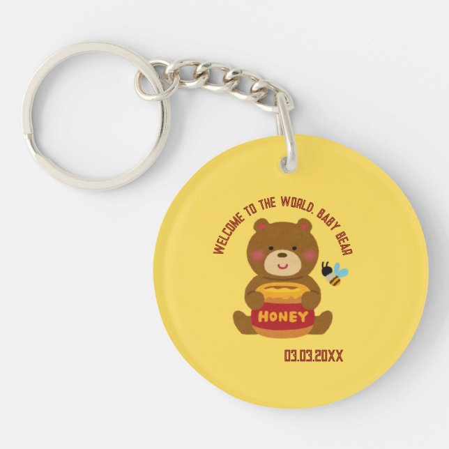 Cute Bear Theme Boy Baby Shower Key Ring (Front)