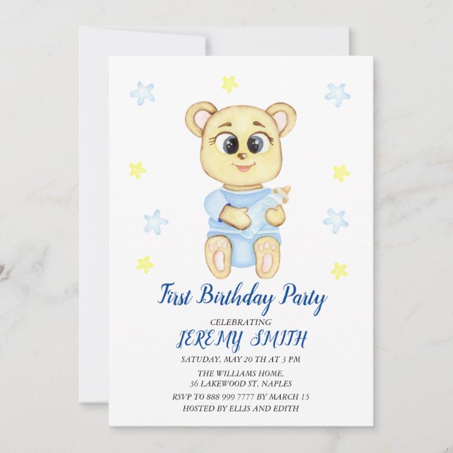 Cute Bear Theme Boy's Birthday Party  Save The Date (Front)