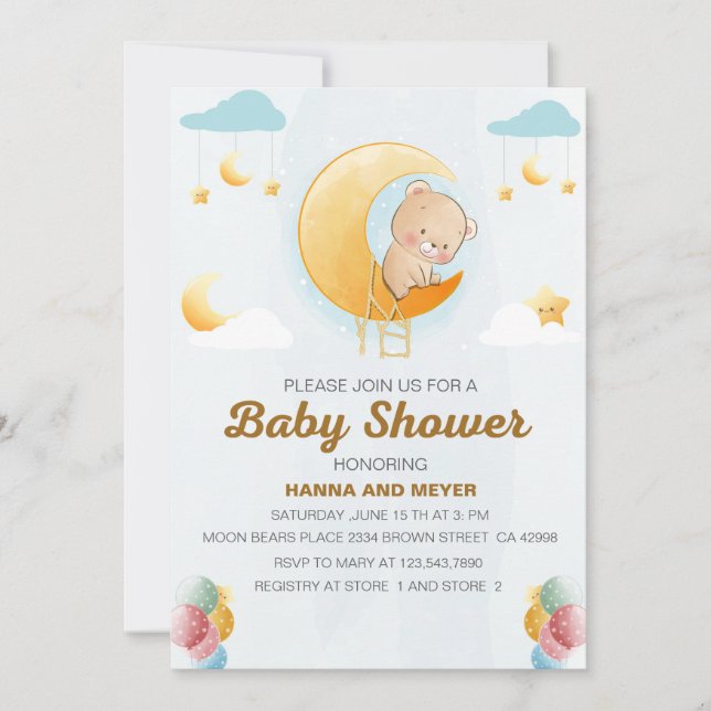 Cute Bear Theme Girl Baby Shower Invitation (Front)