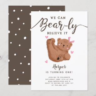 Cute Bear Theme Girl's Birthday Party Invitation