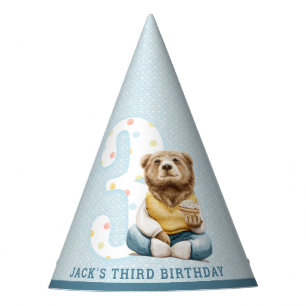 Cute Bear Third Birthday Party Hat