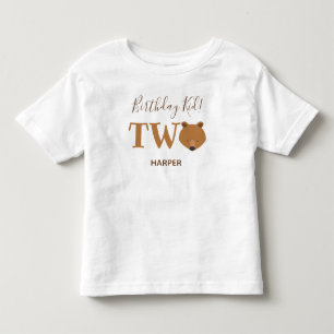 Cute Bear Two Name Second 2nd Birthday Toddler T-Shirt