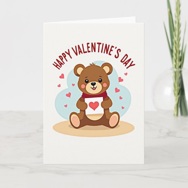 Cute Bear Valentines Heart Card (Front)