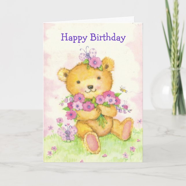 Cute bear w/butterfy birthday card (Front)