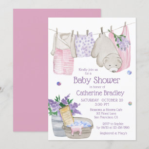 Cute Bear Wash Day Watercolor Baby Shower Invitation