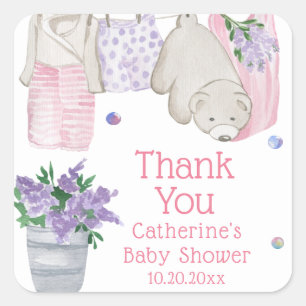 Cute Bear Wash Day Watercolor Baby Shower Square Sticker