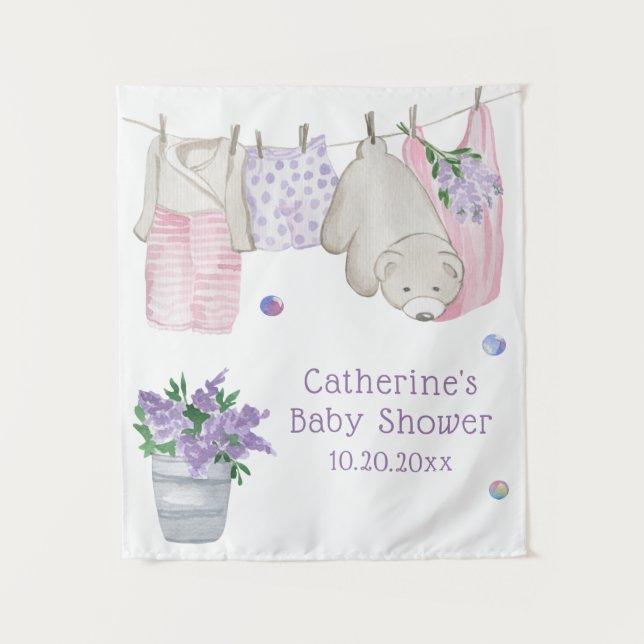 Cute Bear Wash Day Watercolor Baby Shower Tapestry (Front)