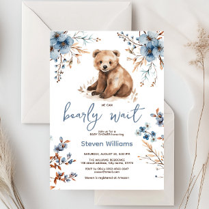 Cute bear watercolor boy baby shower invitation 