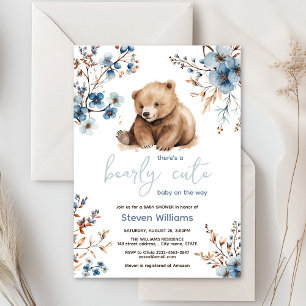 Cute bear watercolor boy baby shower invitation 