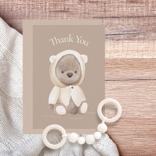 Cute Bear Watercolor Brown Baby Shower Thank You  Card