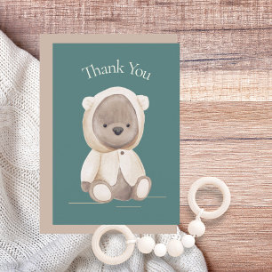 Cute Bear Watercolor Green Baby Shower Thank You  Card