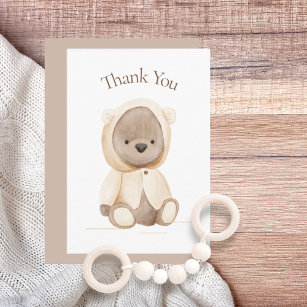 Cute Bear Watercolor Simple Baby Shower Thank You Card