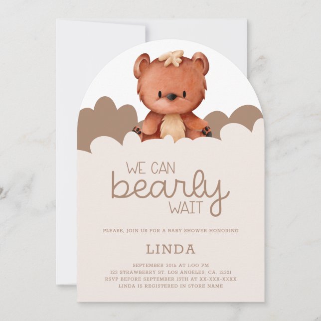 Cute Bear We Can Bearly Wait Baby Shower Arch Invitation (Front)