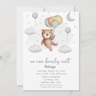 Cute Bear We Can Bearly Wait Boy Baby Shower Invitation