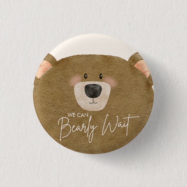 Cute Bear We Can Bearly Wait Gender Baby Shower  3 Cm Round Badge (Front)