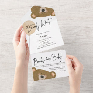 Cute Bear We Can Bearly Wait Gender Baby Shower All In One Invitation
