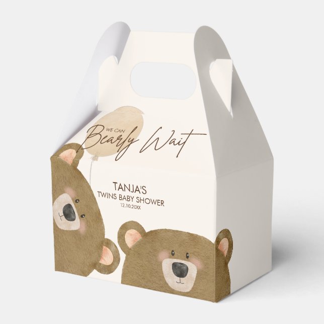 Cute Bear We Can Bearly Wait Gender Baby Shower  Favour Box (Front Side)