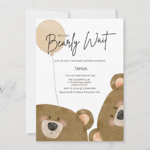Cute Bear We Can Bearly Wait Gender Baby Shower Invitation