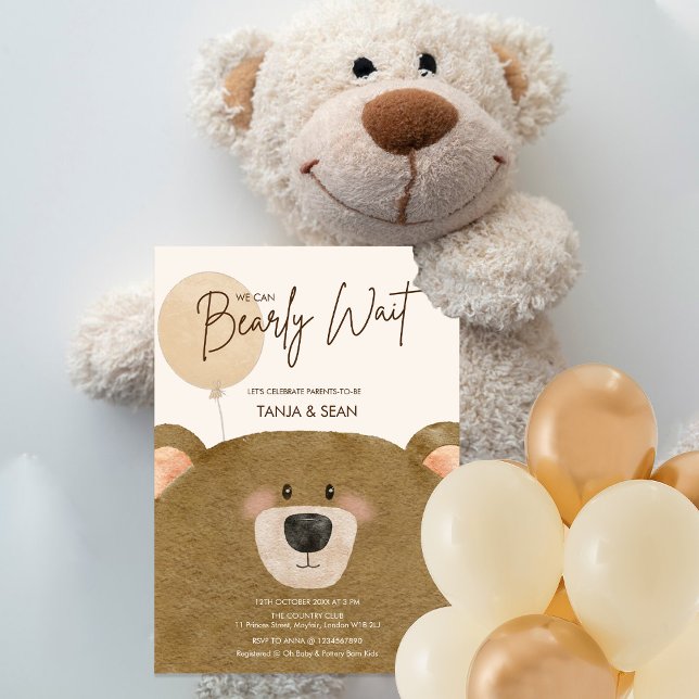 Cute Bear We Can Bearly Wait Gender Baby Shower  Invitation (Creator Uploaded)