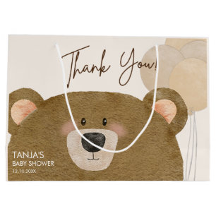 Cute Bear We Can Bearly Wait Gender Baby Shower  Large Gift Bag